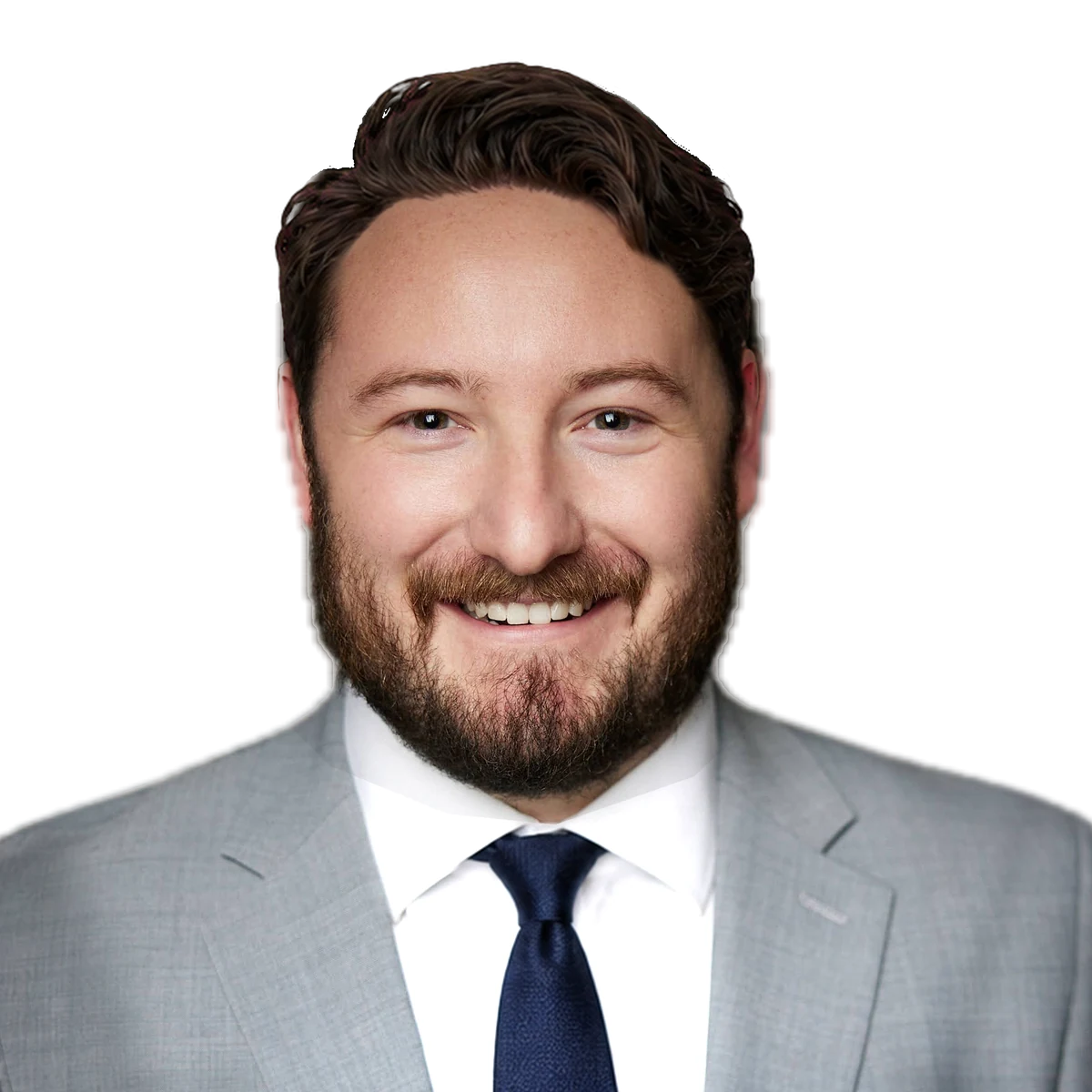 Dave Bettner smiling in a gray suit